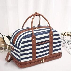 New Duffle Bag Canvas for Women Blue White Striped Bag